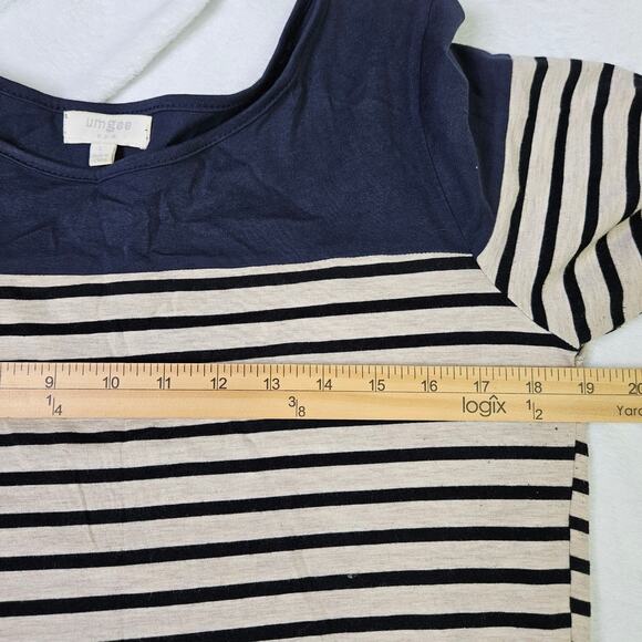 🦃 Umgee Navy Cream Striped Casual Comfort Knit Dress 3/4 Sleeves Size Large - Picture 7 of 9